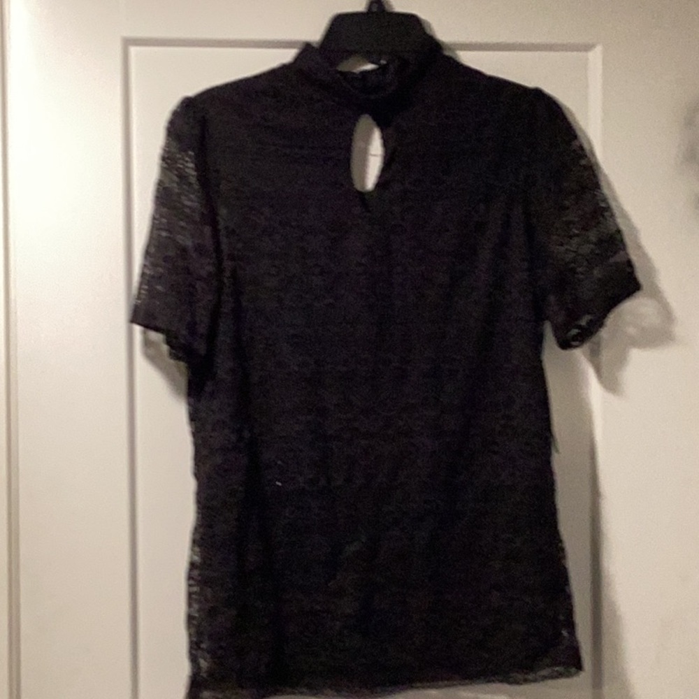 NWT Per Seption Size S lace floral black tulip top‎